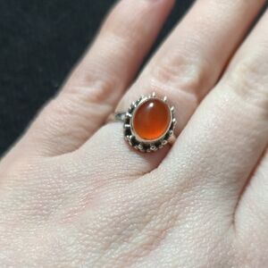 Sterling Silver Orange Carnelian Gemstone Oval Dainty Statement Ring - Size 8